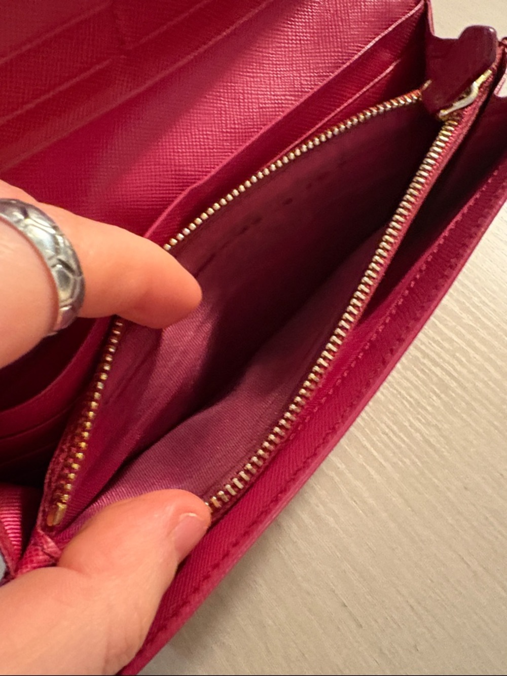Prada Saffiano Leather Long Wallet - Raspberry - Picture 7 of 12